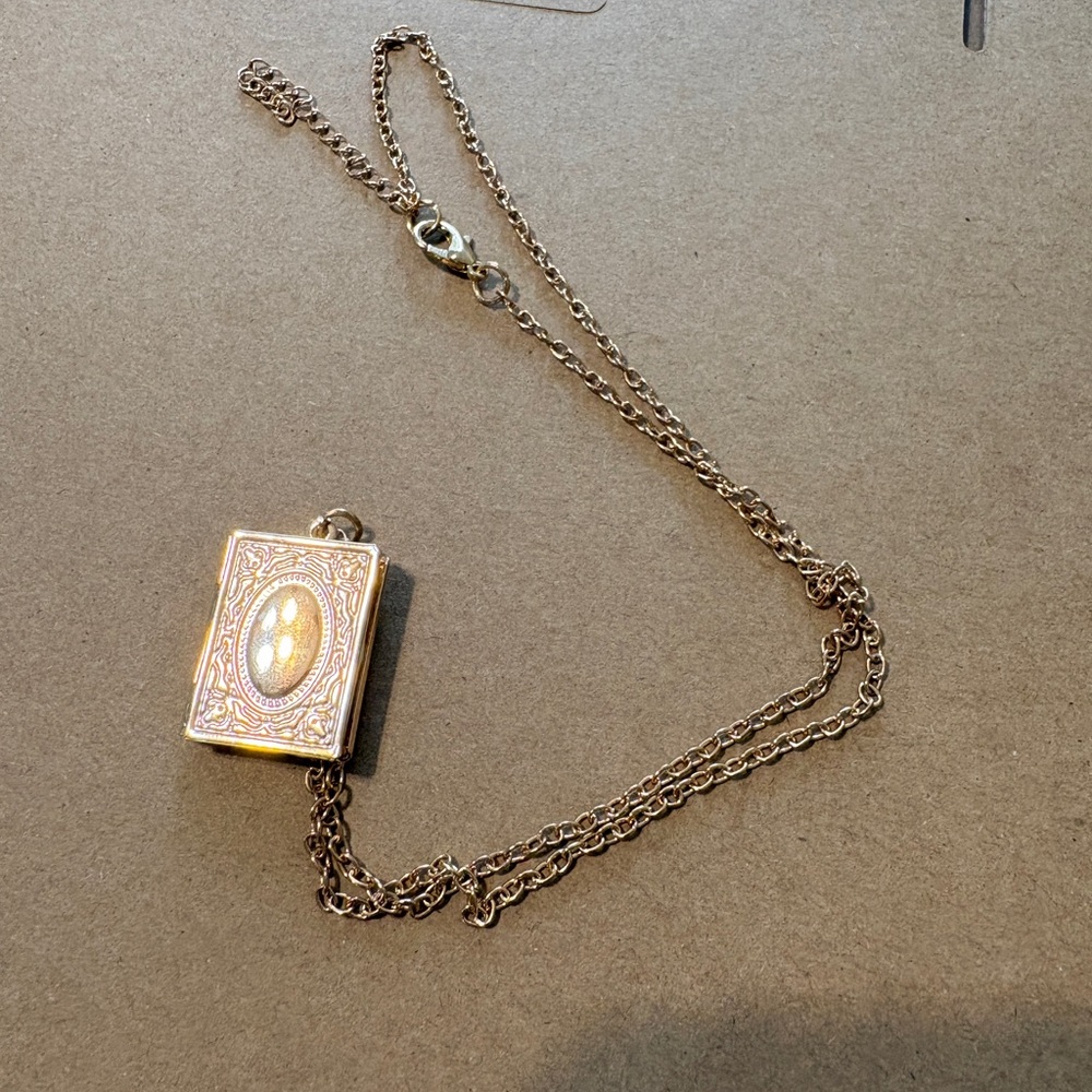 Gold-Tone Locket Pendant Necklace - Elegant Book Locket